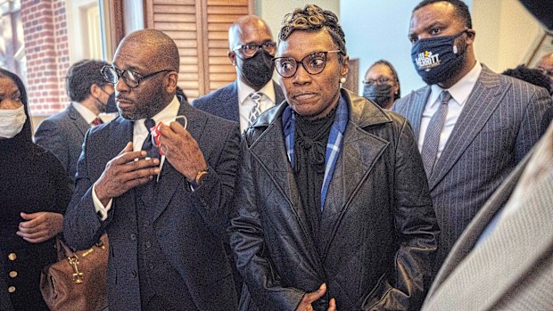 Ahmaud Arbery's mother Wanda Cooper-Jones,, is surrounded by supporters after Superior Court Judge Timothy Walmsley sentenced Greg McMichael, his son, Travis McMichael, and a neighbour, William "Roddie" Bryan to life in prison.