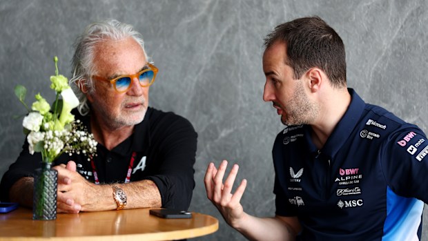 Flavio Briatore, then-executive advisor of Alpine F1 talks with Oliver Oakes, ex-team principal of Alpine F1 in the Paddock during the F1 Grand Prix of Saudi Arabia.