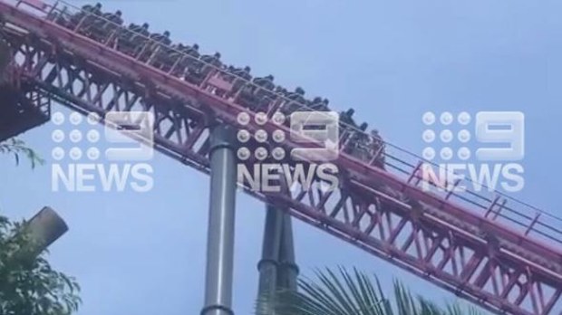 A rollercoaster at Movie World on the Gold Coast became stuck with people on board this afternoon.