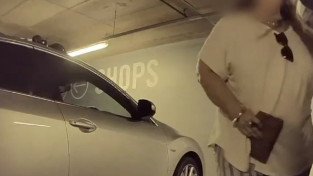 The car recorded the woman allegedly keying a car. 