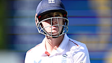 Harry Brook of England leaves the field after being bowled by Nathan Lyon in the Ashes.