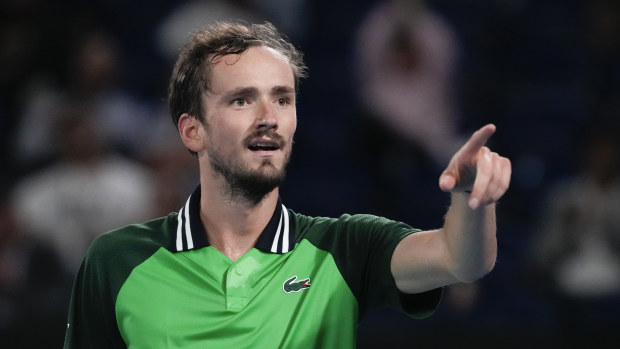 Daniil Medvedev of Russia reacts during his second round match against Emil Ruusuvuori of Finland at the Australian Open.