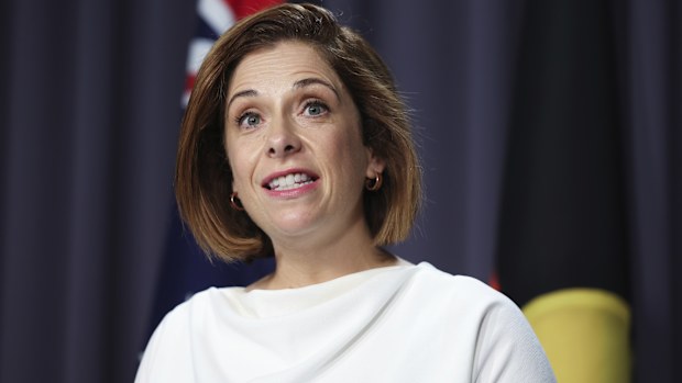 Minister for Aged Care and Minister for Sport Anika Wells during a press conference at Parliament House in Canberra on Monday 25 November 2024. fedpol Photo: Alex Ellinghausen