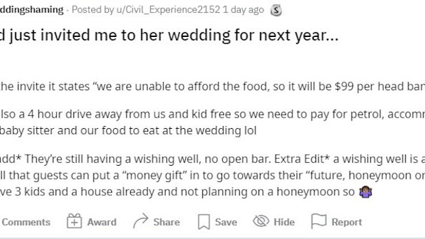 The wedding guest has shared her shock at the bride's request.