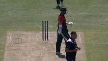 Tasmania's Matthew Wade reacts angrily to a missed opportunity to hit a boundary.
