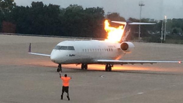 The plane caught fire after the pilot turned on the engine. (Twitter: @thematt_miller)