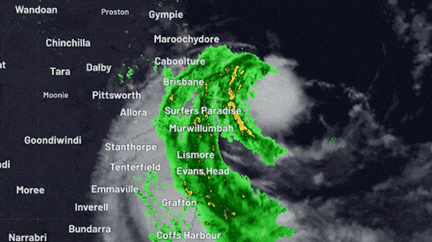Satellite imagery showing Cyclone Alfred on Thursday night and Friday morning.