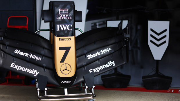 A view from outside the garage of Sonny Hayes, fictional driver to be portrayed by Brad Pitt in the upcoming Formula One based movie, Apex, during previews ahead of the F1 Grand Prix of Great Britain at Silverstone Circuit on July 06, 2023 in Northampton, England. (Photo by Dan Istitene - Formula 1/Formula 1 via Getty Images)