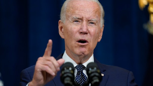 President Joe Biden delivers a statement to reporters after meetings with Saudi Crown Prince Mohammed bin Salman at the Waldorf Astoria Jeddah Qasr Al Sharq hotel, Friday, July 15, 2022, in Jeddah, Saudi Arabia. (AP Photo/Evan Vucci)