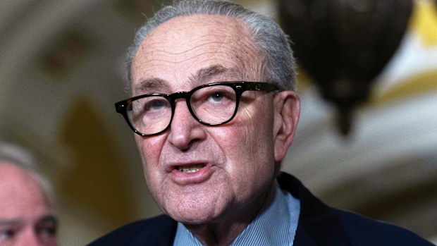 Senate Minority Leader Chuck Schumer, D-N.Y., speaks to reporters following the weekly policy luncheons at the Capitol, Tuesday, Dec. 16, 2025, in Washington. (AP Photo/Jose Luis Magana)