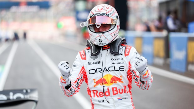 Max Verstappen of Oracle Red Bull Racing and The Netherlands celebrating Pole Position in Parc Ferme during qualifying ahead of the F1 Grand Prix of Japan at Suzuka Circuit on April 05, 2025 in Suzuka, Japan. (Photo by Peter Fox/LAT Images)