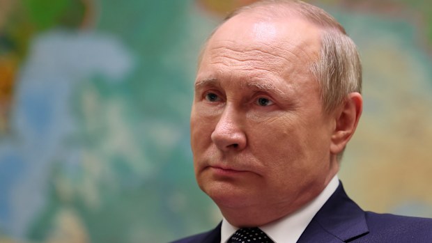 Russian President Vladimir Putin speaks during his interview with the Russia-1 TV channel in the Bocharov Ruchei residence in the Black Sea resort of Sochi, Russia, Friday, June 3, 2022. Putin on Friday blamed the West for emerging global food and energy crises and repeated his government's offers of safe passage for ships exporting grain from Ukraine if mines are removed from the waters. (Mikhail Klimentyev, Sputnik, Kremlin Pool Photo via AP)