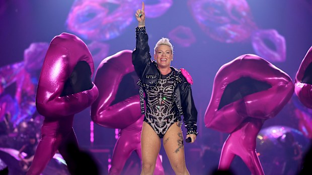Pink the singer performs on stage, August 2024