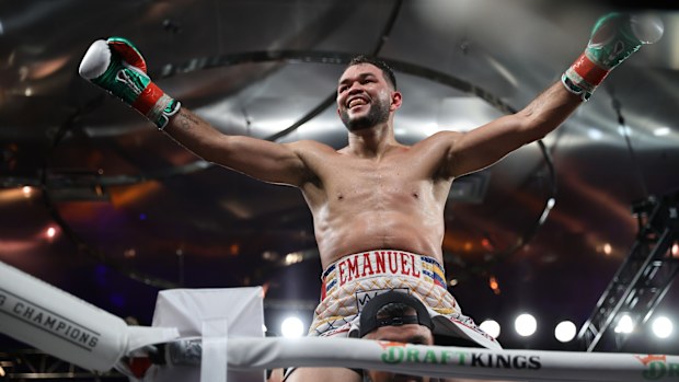 Endry Saavedra sits on the shoulders of his trainer after his fight against Cesar Mateo Tapia. The fight would later be declared a draw.