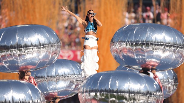 Katy Perry performs during the AFL Grand Final match between Sydney Swans and Brisbane Lions at Melbourne Cricket Ground, on September 28, 2024, in Melbourne, Australia. (Photo by Robert Cianflone/AFL Photos via Getty Images)