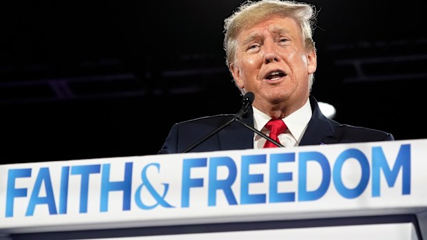 Former President Donald Trump speaks at the Road to Majority conference Friday, June 17, 2022, in Nashville, Tenn. (AP Photo/Mark Humphrey)