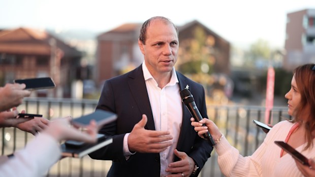 Rugby Australia CEO Phil Waugh speaks to the media in Saint-Etienne.