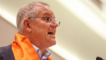 Prime Minister Scott Morrison speaks at a Hindu Council of Australia Multicultural Event in Parramatta, a week before polling day.
