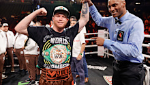 Canelo Alvarez celebrates his win over Edgar Erlanga.