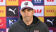 BRISBANE, AUSTRALIA - JUNE 09: Coach Billy Slater speaks to the media during a Queensland Maroons State of Origin squad announcement at Novotel Sunshine Coast Resort on June 09, 2025 in Brisbane, Australia. (Photo by Bradley Kanaris/Getty Images)