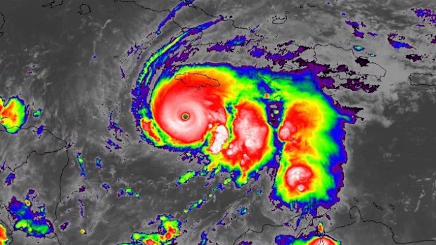 Satellite view of Melissa is pictured as it became a Category 5 Monday morning.