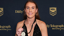 SYDNEY, AUSTRALIA - SEPTEMBER 27:  Tamika Upton of the Newcastle Knights poses after winning the 2023 NRLW Dally M Medal and Fullback of the Year during the 2023 Dally M Awards at The Winx Stand, Royal Randwick Racecourse on September 27, 2023 in Sydney, Australia. (Photo by Mark Kolbe/Getty Images)