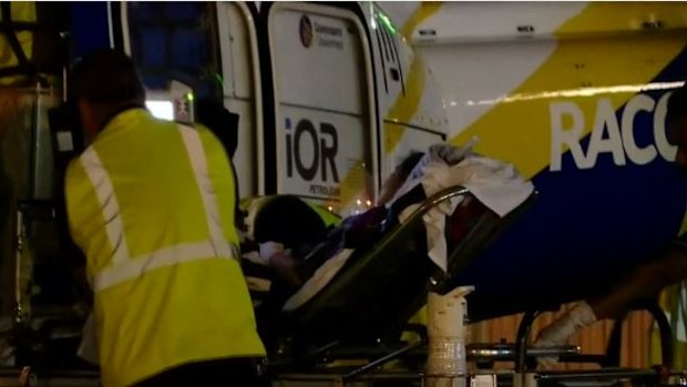 A 9-year-old has been airlifted to hospital after being bitten on the leg by a shark. 
