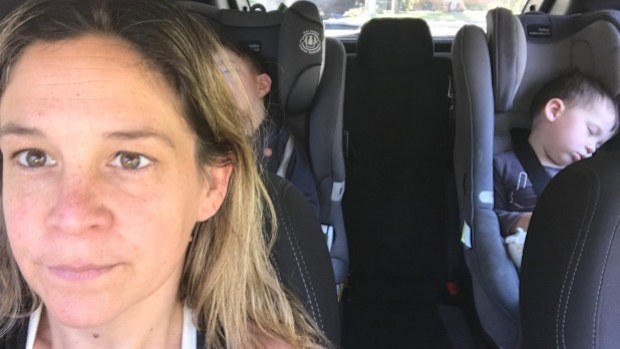 Heidi Krause driving her two sons in the car to put them to sleep. 