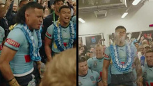NSW Blues celebrate with their new team song. 