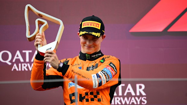 Oscar Piastri of McLaren F1 Team is celebrating during the race of the Austrian GP, the 11th round of the Formula 1 World Championship 2024, in Red Bull Ring, Spielberg Bei Knittenfeld, Stirya, Austria, on June 30, 2024. (Photo by Andrea Diodato/NurPhoto via Getty Images)