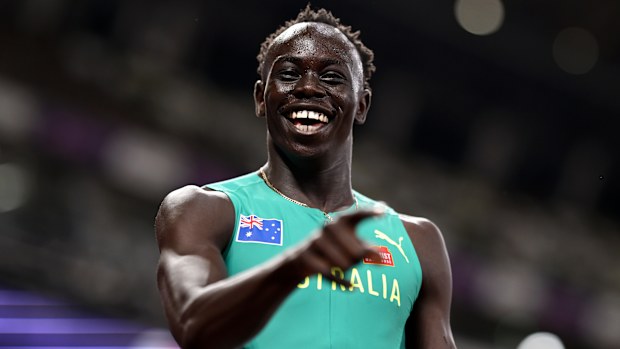 Gout Gout after bowing out in the semi-finals of the men's 200 metres in Tokyo.