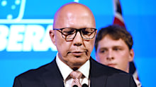 BRISBANE, AUSTRALIA - MAY 03: Opposition Leader Peter Dutton concedes defeat during a Liberal Party election night event at W Hotel on May 03, 2025 in Brisbane, Australia. Anthony Albanese and the Labor Party secure a second term as Australians rejected Peter Dutton's pitch for a conservative shift amid persistent cost-of-living and housing concerns. Dutton's defeat marks a setback for the Liberal-National coalition, reflecting shifting voter preferences. (Photo by Dan Peled/Getty Images)