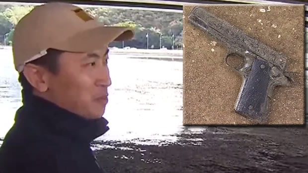 A Perth fisherman got a surprise when he caught a gun in the Swan River.