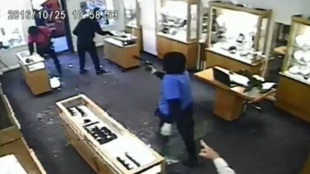 These thieves stormed a jewellery store on Toorak Road in October last year.
