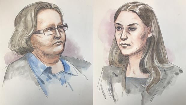 A court sketch of Trudi Lenon, left, and Jemma Lilley, right. 