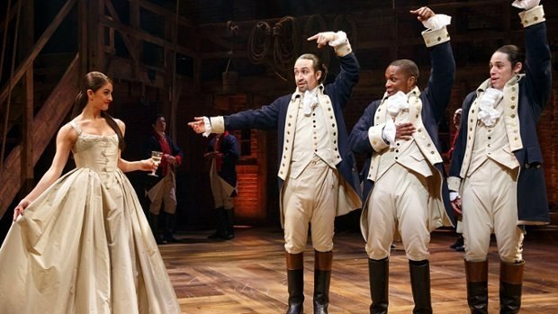 Carleigh Bettiol, Lin-Manuel Miranda, Leslie Odom Jr and Anthony Ramos in <i>Hamilton</i>.