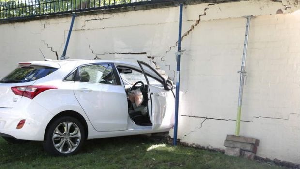Car crashed into the wall of the Lodge in Canberra after a crash in July, 2014.