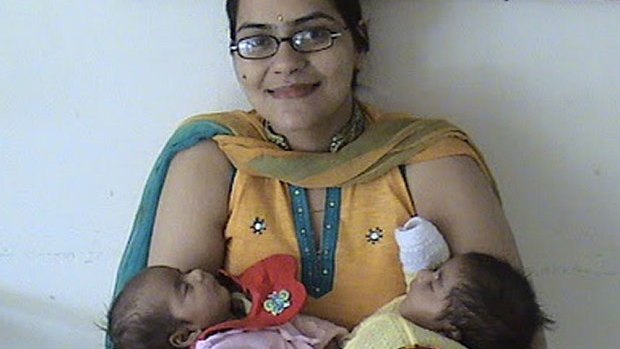 Mitu Khurana with her twin girls in a photo from her website.