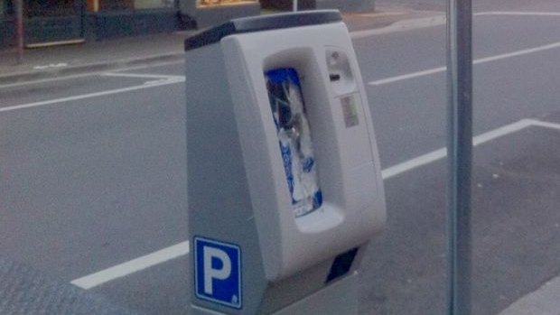 A Yarraville parking meter damaged by vandals in September. 