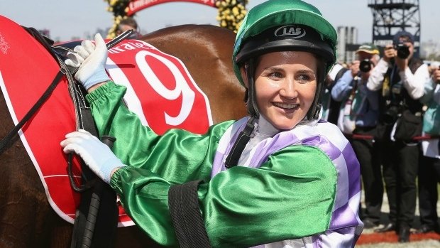 Michelle Payne riding Prince Of Penzance after winning the Melbourne Cup last year.