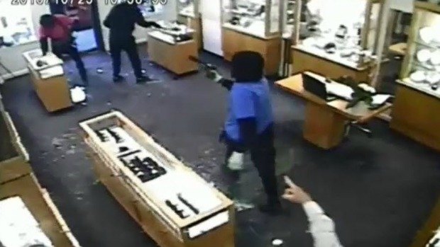 These thieves stormed a jewellery store on Toorak Road in October last year.