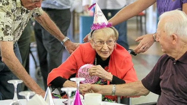 Monica Guy celebrating her 107th birthday at Claremont Nursing Home at Nambour.