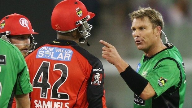 Shane Warne and Marlon Samuels came face to face in the BBL.