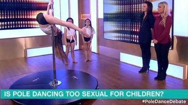 A group of 8-year-old girls pole dancing on morning television in the United Kingdom.