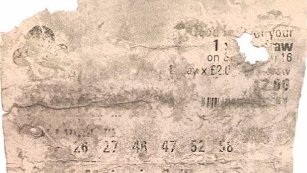 This is the tattered lotto ticket that Susanne Hinte claims went through the wash. 