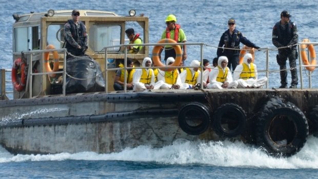 An asylum seeker boat off Christmas Island in 2013, containing mostly Iraqi, Iranian and Pakistani men.