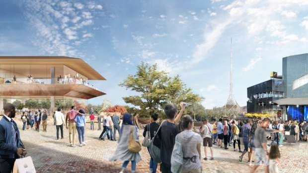 Apple's new store (left) proposed for Federation Square. 