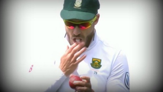 Faf du Plessis caught polishing the ball with minty saliva.