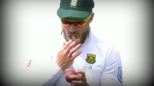 Faf du Plessis was caught with a mint in mis mouth while polishing the ball.