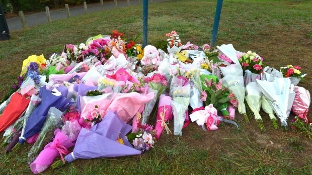 A floral tribute laid at the scene of Masa Vukotic's death.